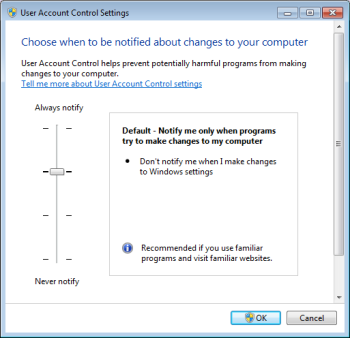 User Account Control setting dialog box