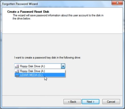 Create a password Reset Disk page