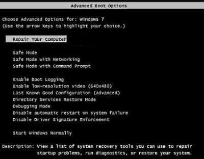 Advanced Boot Options screen