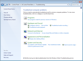 Get up-to-date troubleshooter checkbox
