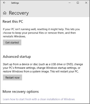 PC reset Recovery page PC reset Recovery page