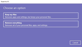 Reset this PC dialog box Reset this PC dialog box