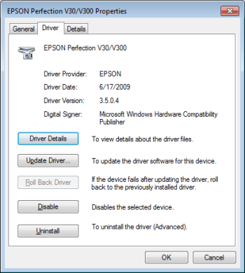 Scanner's Properties dialog box