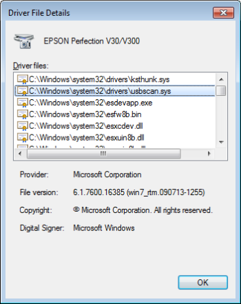 Driver File Details dialog box