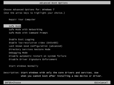 Advanced Boot Options screen Advanced Boot Options screen