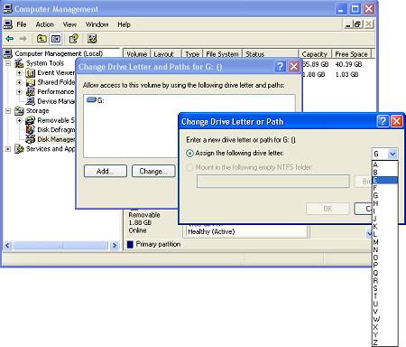 Change Drive Letter and Paths dialog box