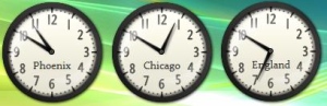 Clocks for Phoenix, Chicago, and England