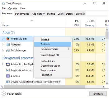 End Task in Task Manager