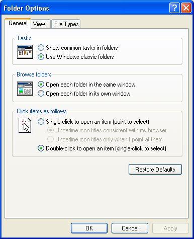 Windows XP Folder Options