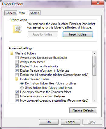 Folder Options dialog box