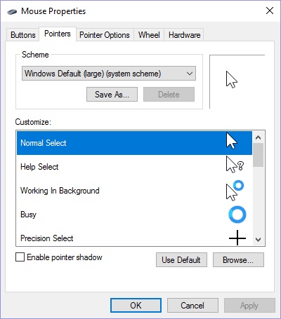 Mouse Properties dialog box