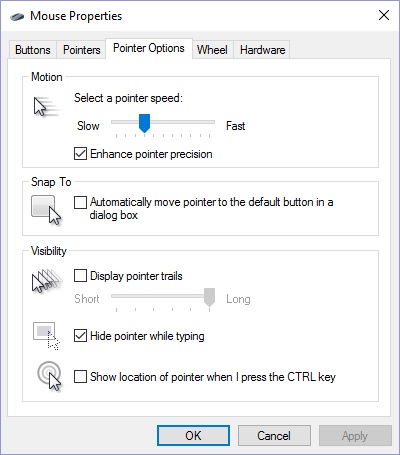 Pointer Options tab