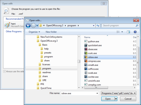 search for the applications executable