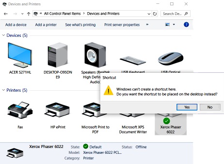 Create shortcut to print queue