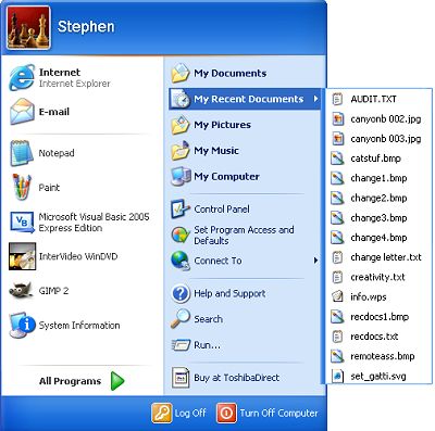 Default My Recent Documents menu