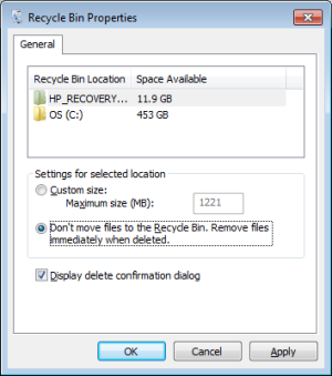 Recycle Bin Properties