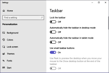 Taskbar settings Taskbar settings