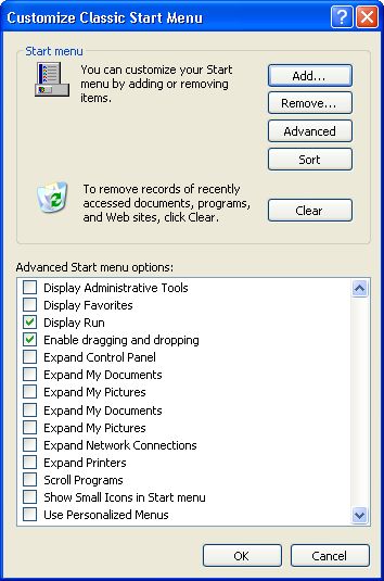 Customize Classic Start Menu dialog box