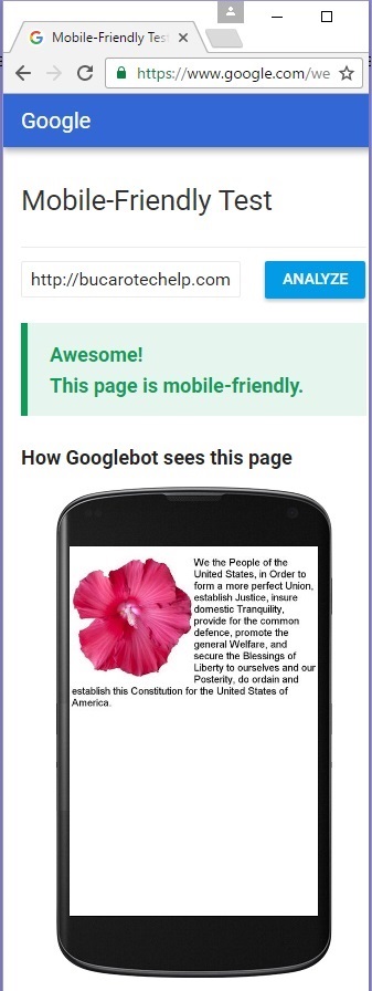 Google's mobile-friendliness design tester