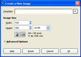 Create a New Image dialog box Create a New Image dialog box