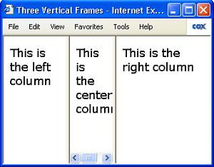 Frameset containing three vertical frames