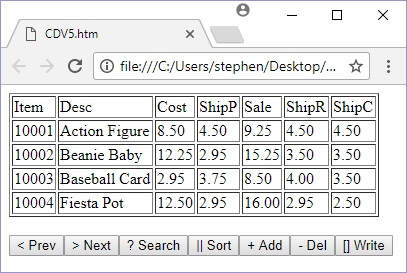 Comma Delimited Values (CDV) database